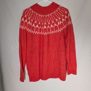 NWT Talbots Cayenne Coral High Neck Wool Blend Fair Isle Pullover Sweater Sz XL